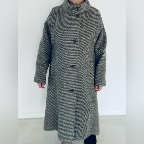 Vintage handmade grey herringbone wool winter coat - size 44/50 - Picture 14 of 15